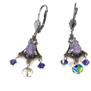 Bridgerton Inspired Jewelry 
Purple Art Deco style Earrings Austrian Crystals